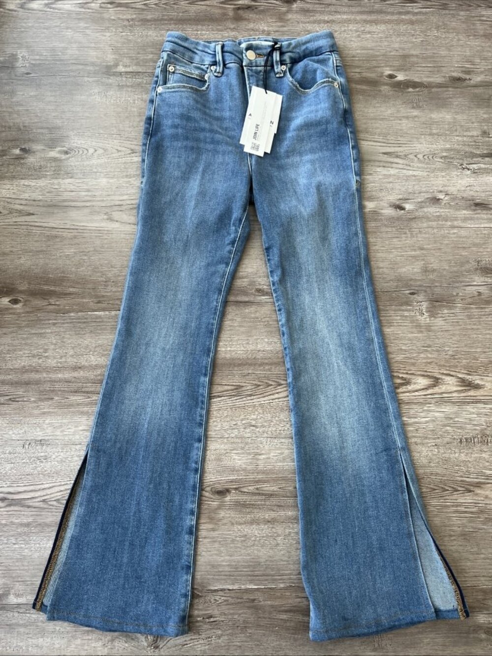 Good American x Zara Classic Bootcut Jeans Womens 2 Leg Slit Full Length New
